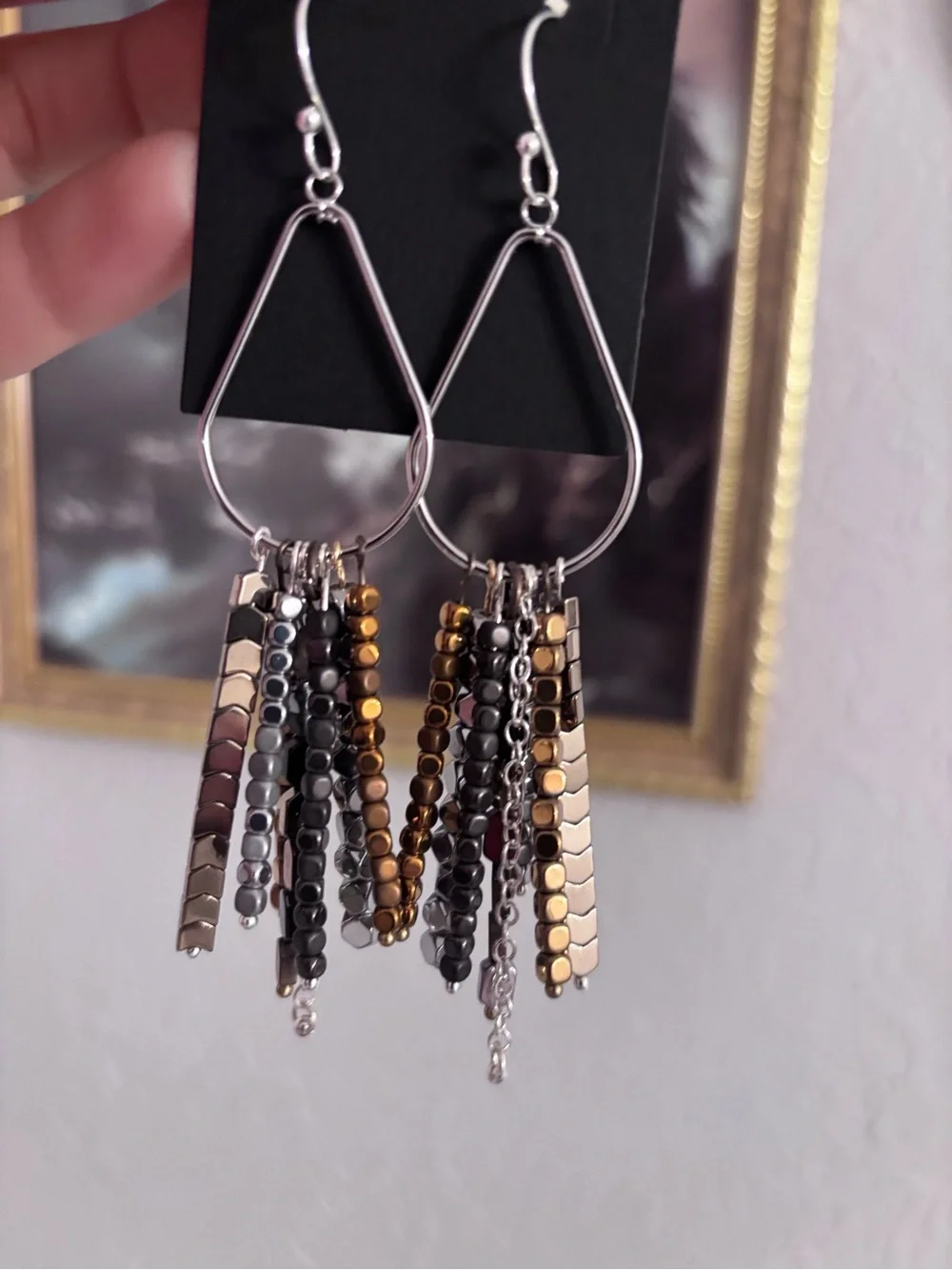 Multi-metal toned hematite Beaded Tassel Drop Earrings - Women's Jewelry